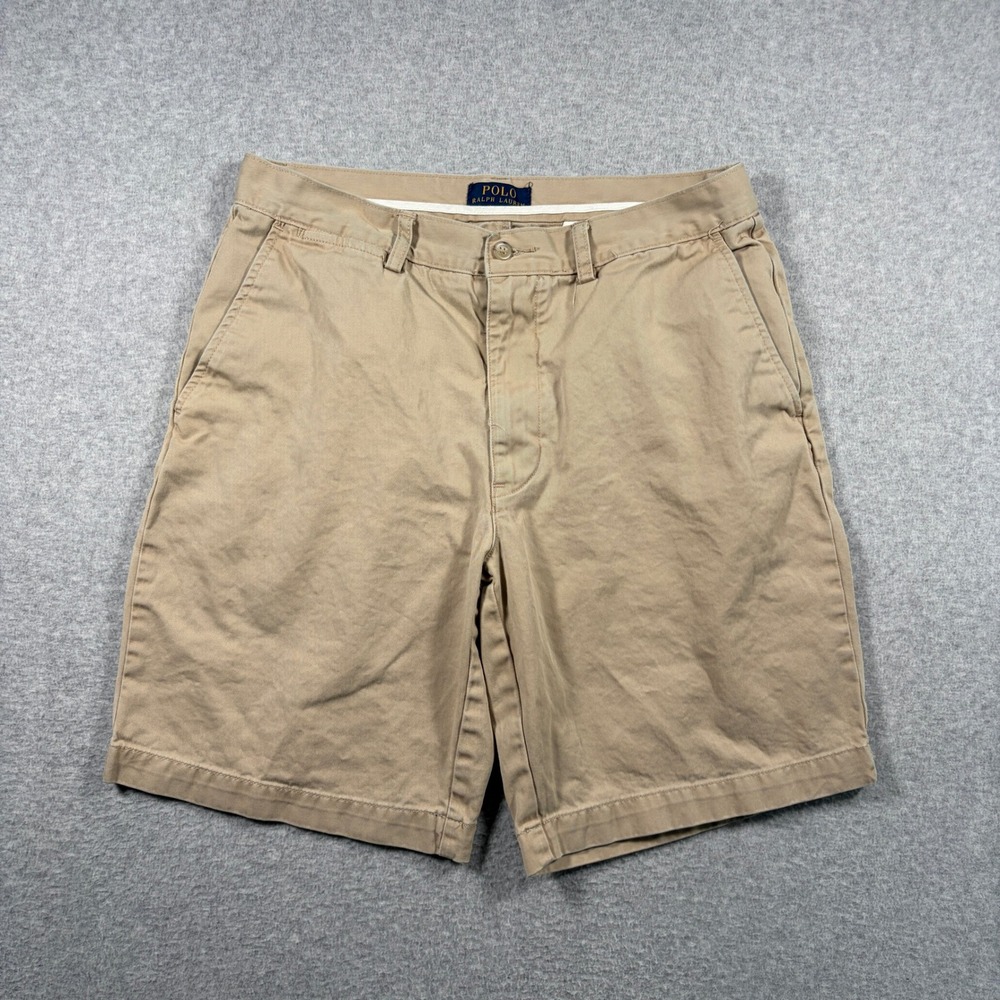 Polo Ralph Lauren Chino Shorts Mens 31 Tan Khaki Cotton Twill Flat Front